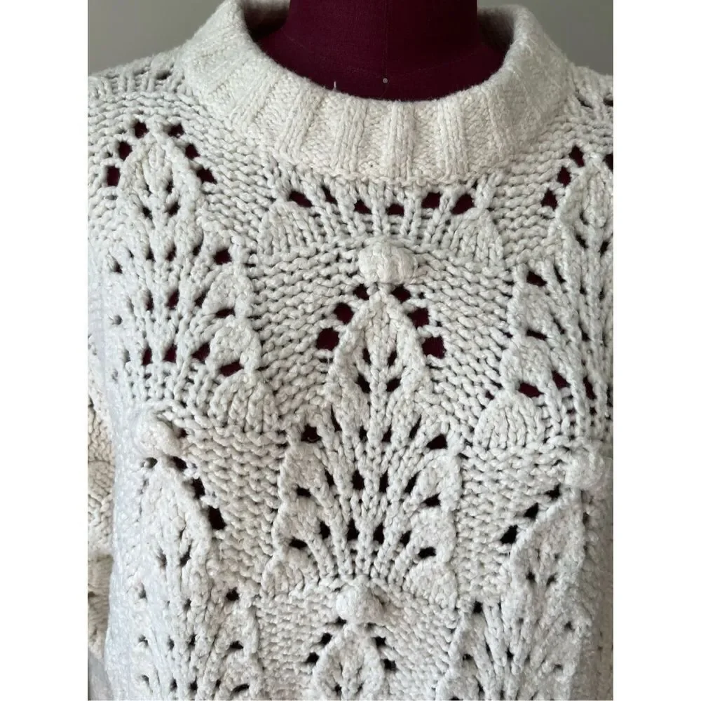 Aerie Cream Pointelle Chunky Knit Sweater Women’s Size S - Picture 5 of 11